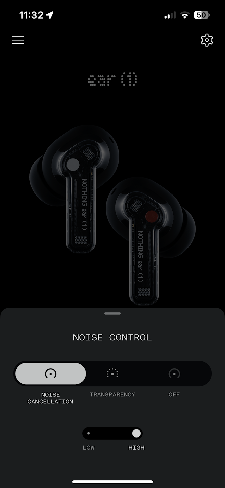 Nothing Ear (1) - software, panel redukcji hałasu