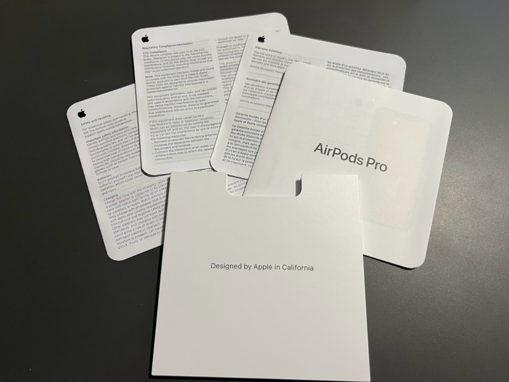 Apple AirPods Pro Generacja 2 - Opakowanie, Zawartość: papierologia