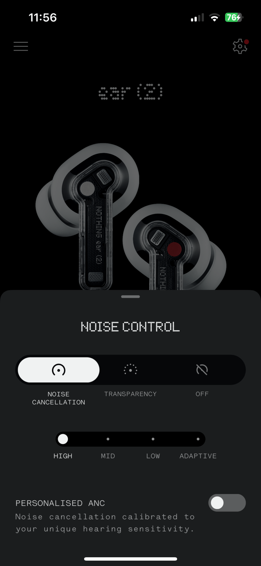 Nothing Ear (2) Aplikacja, Ustawienia kontroli hałasu