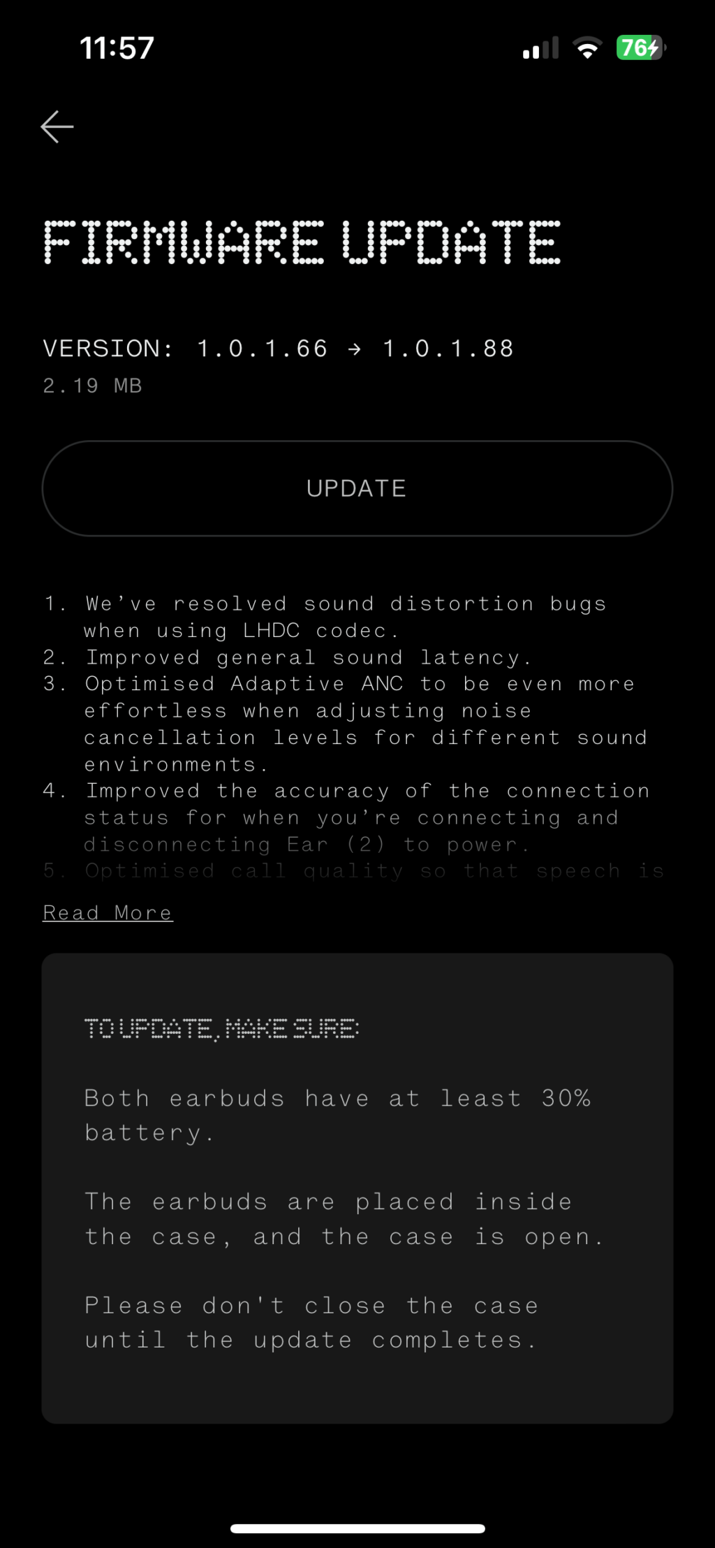 Nothing Ear (2) Aplikacja, Update Firmware